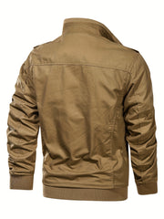 Men's Tactical Jacket with Multiple Pockets, Practical Workwear Style Coat