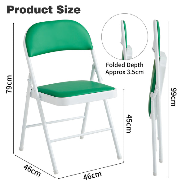 Set of 4 Folding Chairs, Faux Leather Foldable Chairs with Metal Frame and Padded Seat, Easy to Fold and Store for Home, Office, Dining and Reception
