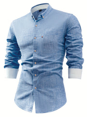 Linen Men'S Casual Shirt Long Sleeve Linen Solid Color Breathable Fashion Men'S Top Blouse Retro Open Front with Pockets