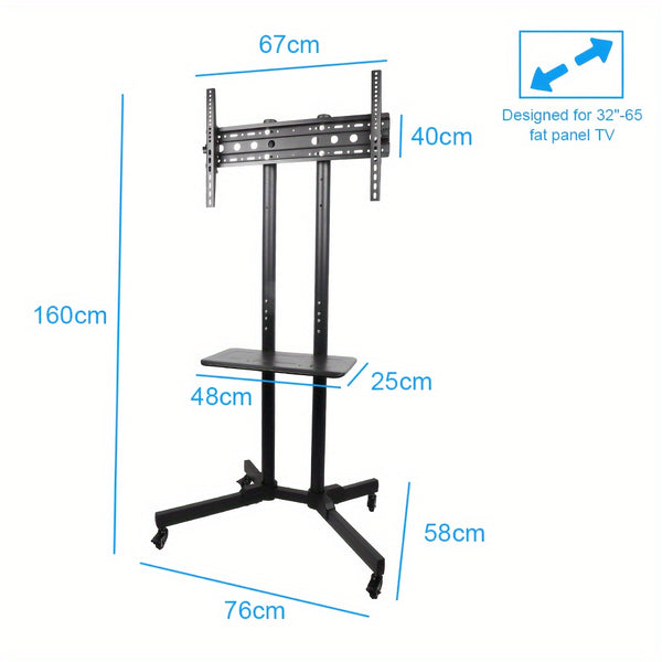 Mobile TV Stand On Wheels with The Down Tray, Tilt Rolling TV Stand with Media Shelf for 81.28-165.1 cm LED, LCD, OLED Flat&Curved TVs, Holds Up to 50kg