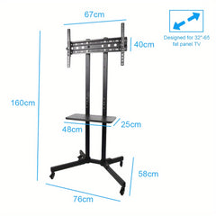 Mobile TV Stand On Wheels with The Down Tray, Tilt Rolling TV Stand with Media Shelf for 81.28-165.1 cm LED, LCD, OLED Flat&Curved TVs, Holds Up to 50kg