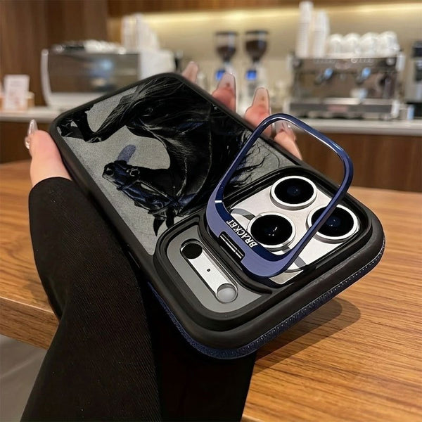 Phone Case - Rearing Horse Graphic Hybrid Magnetic Metal Kickstand Case Compatible with Magsafe for Iphone 12-17