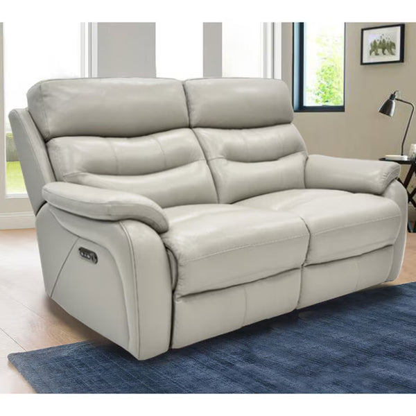 Fletcher Light Grey Leather Power Reclining 2 Seater Sofa with Power Headrest