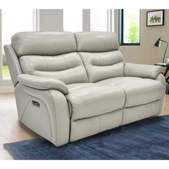 Fletcher Light Grey Leather Power Reclining 2 Seater Sofa with Power Headrest