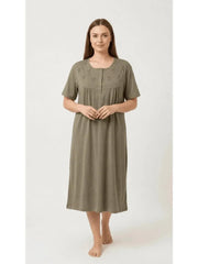 Women'S Nightdress Soft Comfortable Short Sleeve Nightie Button Front Embroidered Sleep Dress Loose Fit Midi Lounge Nightwear House Dress S-XXL