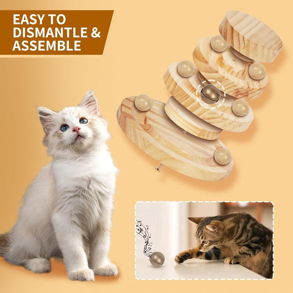 Cat Toys for Indoor Cats, Wooden Cat Ball Toy with Three Layer Track, Interactive Cat Toy with Bell, Safe and Robust, Indoor Cat Toys for Stimulation, Suitable for Cats Adult or Kitten