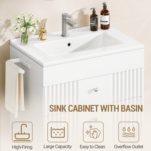 Wall-mounted Vanity with Integrated Washbasin, Bathroom Cabinet Featuring 2 Drawers And Towel Rack, Ample Storage Capacity, Modern Minimalist Design, 40 X 60 X 50cm, White