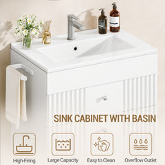 Wall-mounted Vanity with Integrated Washbasin, Bathroom Cabinet Featuring 2 Drawers And Towel Rack, Ample Storage Capacity, Modern Minimalist Design, 40 X 60 X 50cm, White