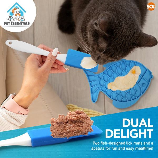 2 Pack Cat Lick Mat with Spatula | Silicone Pet Feeding Mat with Suction Base | Dog & Cat Licky Pad for Treats, Wet Food & Paste | Slow Feeder Textured Lick Mat for Pets | Easy Clean Dishwasher Safe Pet Food Placemat