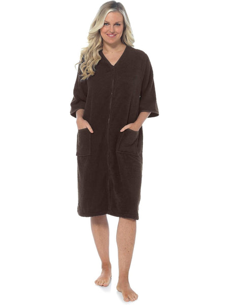KAV Super Soft 100% Cotton Robe Womens Dresses - Towelling Shower Wrap Gown - Ladies Adjustable Towel Bathrobe for Housecoat, Nightwear, Lounge, Spa Bath with Zipper and Pocket