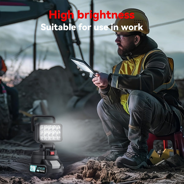 21V Portable LED Work Light, Outdoor Flashlight, Spotlight, Work Light, On-site Lighting, Workplace Lighting, with One Battery, Outdoor Construction Site Lighting, Christmas Gift,