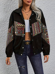 Pieced Ethnic Style Long Sleeve Flap Collar Casual Jacket for Women