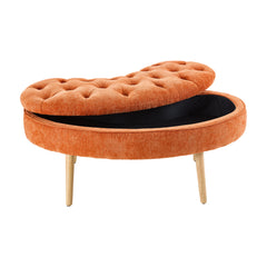 Modern Creative Curved Design Upholstered Storage Bench, Shoe Changing Bench At The Entrance, Living Room Sofa Bench, Bedside Bench in The Bedroom, Large-capacity Storage Long Bench with Natural Wood Legs, Suitable for Entrance, Living Room, and Bedroom,