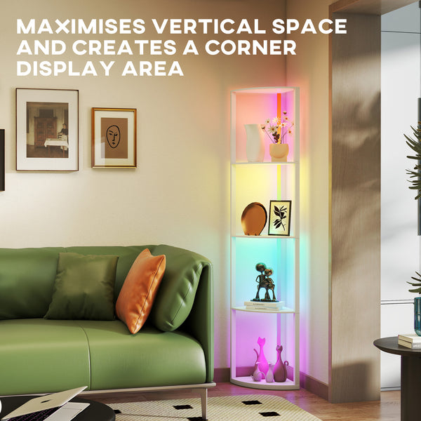 LED Floor Lamp with Shelves, 5-Tier Dimmable Standing Lamp with Adjustable Brightness and Foot Switch, Modern Corner Display Shelf Unit for Living Room Bedroom Office