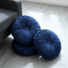 2/4pcs 45CM Large Round Pleated Throw Pillows with Filler 3D Pumpkin Waist Cushion for Living Room, Sofa, Bedroom - Soft Velvet Cover Bolster Decorative Seat Mat with Elegant Button Detail Home Office Decoration