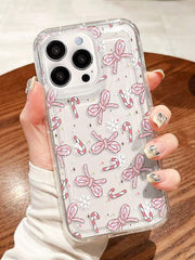 Phone case: 1 Christmas Candy Cane& Bow Transparent Full Coverage Anti-Slip Phone Case Compatible with iPhone 11, 12, XR, 13, 13 Pro, 13 Pro Max, 14, 14 Pro, 14 Pro Max, 15, 15 Pro, 15 Plus, 15 Pro Max, 16, 16 Pro, 16 Plus, 16 Pro Max, 17.