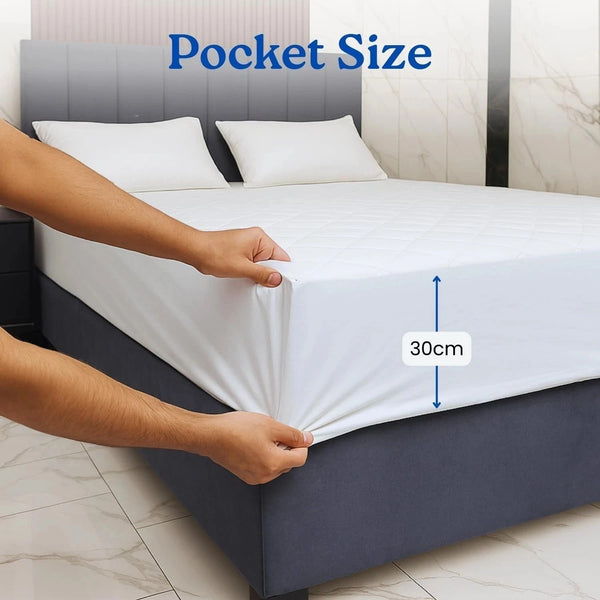 4B Quilted Waterproof Mattress Protector Extra Deep 30cm with Quilted Top Layer and All-Around Elastic, Designed for Stable Mattress Fit and Easy Maintenance, Suitable for Home Use, Guest Rooms and Let Properties, Available in Single Small Double 4FT Doub