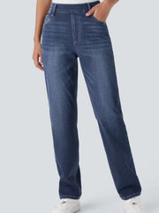 Women'S High-Waisted Multi-Pocket Straight Leg Washed Stretchy Casual Jeans, Women'S Wear for All Seasons
