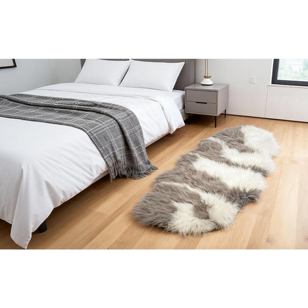 Fluffy Faux Sheepskin Rug 60 x 180 cm, Soft Shaggy Runner Rug for Bedroom and Living Room, Washable Non Slip Faux Fur Carpet