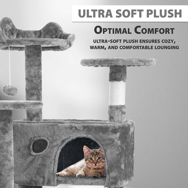 138 cm Cat Tree Tower – Multi-Level Cats Activity Centre with Scratching Posts, Condos, Ladder & Platforms – Indoor Cat Climbing House for Play, Rest & Fun