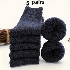 Men's Thick Warm Socks, 5 Pairs, Daily Solid Color Knee-High Winter Men’s Socks, Thermal Insulated Cold Weather Boot Socks, Classic Soft Material Hand-Wash Only for Shoes and Fashion