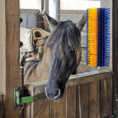 Horse Grooming Brush, Massage & Cleaning Brush with Plastic Horsehair, for Horses Cattle Goats Sheep Pigs