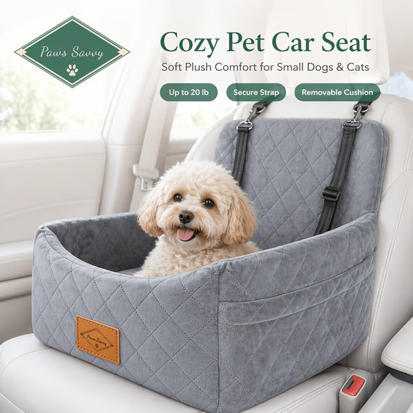 Paws Sauvy Dog Car Booster Seat with Safety Strap, Cozy Travel Bed for Small And Medium Dogs, Stable, Easy to Clean, 8 Colors Available