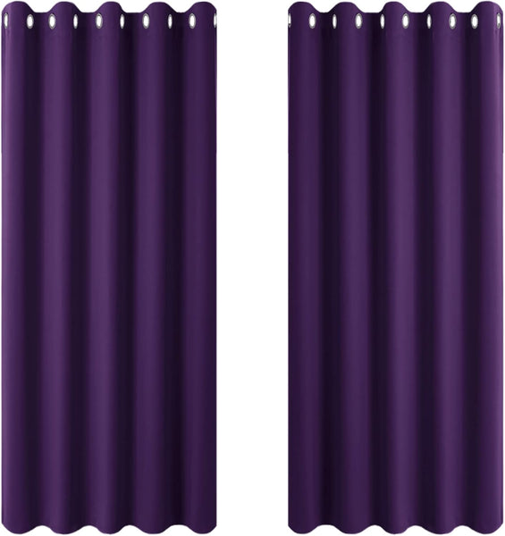 PONY DANCE Grey Blackout Thermal Insulated Curtains for Bedroom, 46 X 54 Inch Short Eyelet Curtains & Drapes, Soft Black Out 2 Panels for Window Living Room/Kitchen