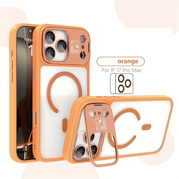 Phone Case: Magnetic Foldable Invisible Bracket Phone Case with Lens Protection Film for iPhone 17 16 15 14 13 12 11 Pro Max 17Air Wireless Charging Cover Fall Resistant Protective Case