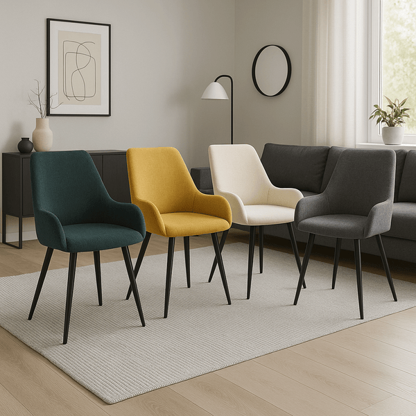 MOF Set of 4 Dining Chairs with Armrests - Mid-Century Upholstered Dining Chairs with Soft Cushioned Seat & Black Metal Legs for Dining Room, Living Room, Kitchen or Vanity Chair