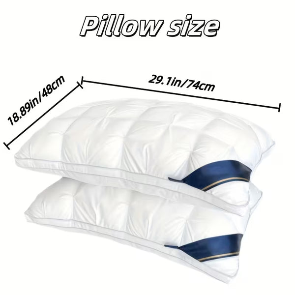 1/ 2pcs Queen Size Luxury Bed Pillows - Hypoallergenic Polyester Cover, Machine Washable All-Season Pillows for Deep Sleep, Contemporary White Design with Blue Accents - Perfect for Home, Gifts & Family Use, Elegant Bedding, Home Comfort