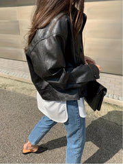 Casual Bag Cover for Women Suitable for Spring, Summer, And Autumn, a Long-Sleeved Retro Motorcycle Jacket Featuring a Three-Dimensional Effect And a Stand-Up Collar Design, Along with a Long-Sleeved Cardigan Top for Women