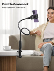 Lamicall Gooseneck Bed Phone Holder - [80 Mm Clamp Base] Universal Flexible Lazy Arm for Desk, 360 Overhead Phone Mount Clip for Iphone 16 15 14 13 12 11 Series, Xs XR, Samsung, 4-7” Cellphone - Black