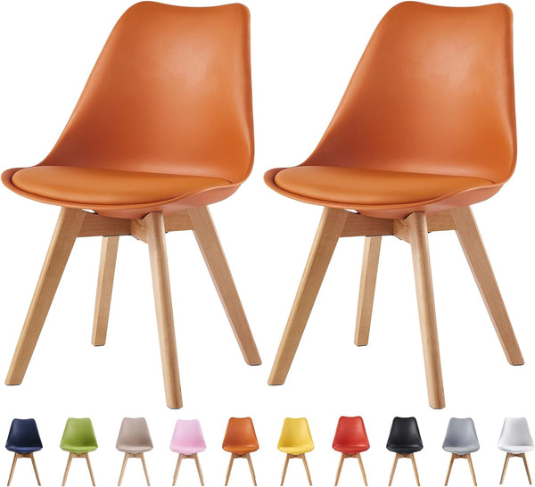 mcc direct Set of 2 Dining Chairs Wooden Legs Soft Cushion Pad Stylish DELUXE Retro Lounge Dining Office EVA