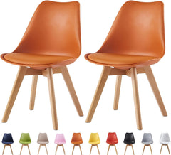 mcc direct Set of 2 Dining Chairs Wooden Legs Soft Cushion Pad Stylish DELUXE Retro Lounge Dining Office EVA