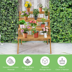 4-Tier Wooden Plant Stand with Sturdy Structure for Garden Patio Balcony Easy Assembly
