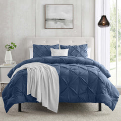 3pcs Pintuck Duvet Cover Set – Reversible Pinch Pleat Design with Pillowcases, Soft & Breathable Microfiber, Button Closure & Corner Ties, Machine Washable, Perfect for Bedroom or Guest Room – All Season