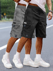 Set of 2 Men'S Summer Casual Woven Strap Cargo Shorts