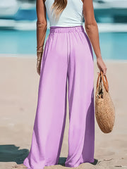 3pcs Set, Standard Size Women'S Long Pants, Wide-Leg Trousers, Solid Color, Casual, Vacation Style
