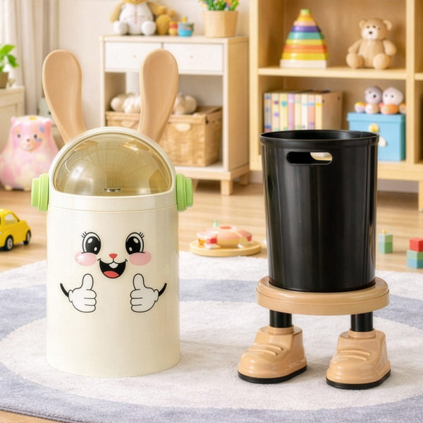 Cute Rabbit Creative Trash Can with Lid, Odor-Sealed Small Garbage Bin for Kitchen, Bathroom, Living Room, Bedroom & Office, Compact Space-Saving Design (Pink)