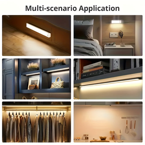 3pcs Warm/White Light 20cm/30cm/50cm Motion Sensor LED Induction Light USB Charging, Magnetic Non Perforated Long Night Light, Suitable for Home and Office Use, Back to School Gift