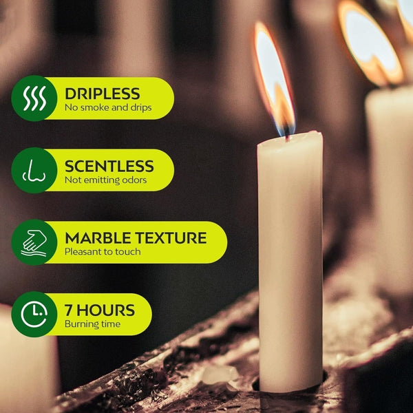50-Pack Long Taper Candles - Unscented Ivory Tapers for Wedding, Church, Banquet - Real Wax Burning Candles Suitable for Chandeliers, Dinner Candles, Romantic Decor ( Use)
