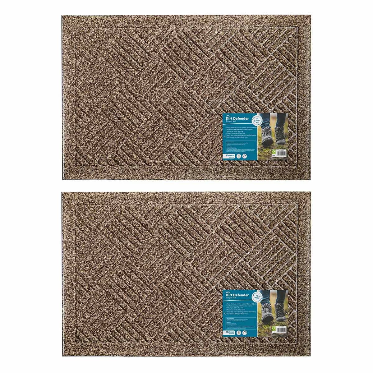 JVL Dirt Defender Door Mat in Beige, 40 X 60 Cm - 2 Pack