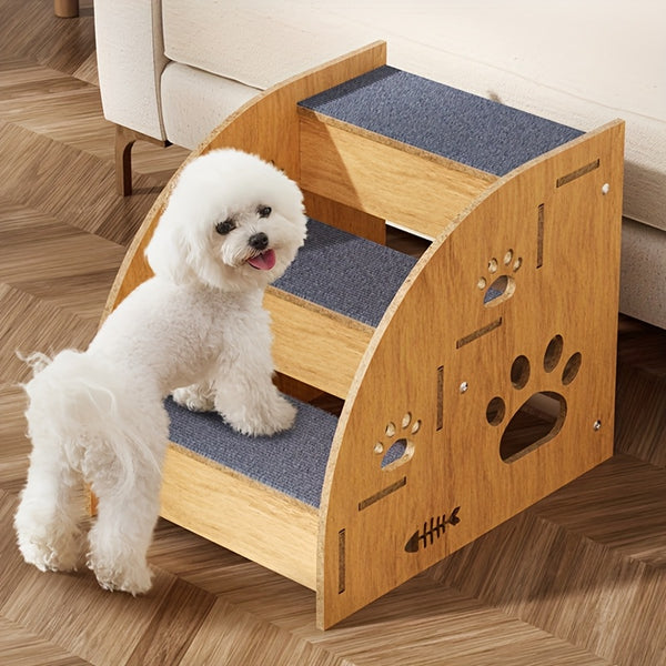 Sturdy Wooden Pet Stairs with Soft Steps - Non-Slip Dog ladder, Portable pet staircase with, for Small, Medium, Large Dogs - Ideal for Beds, Couches, Crate - Easy to Clean & Space-Saving Design for Home or Travel