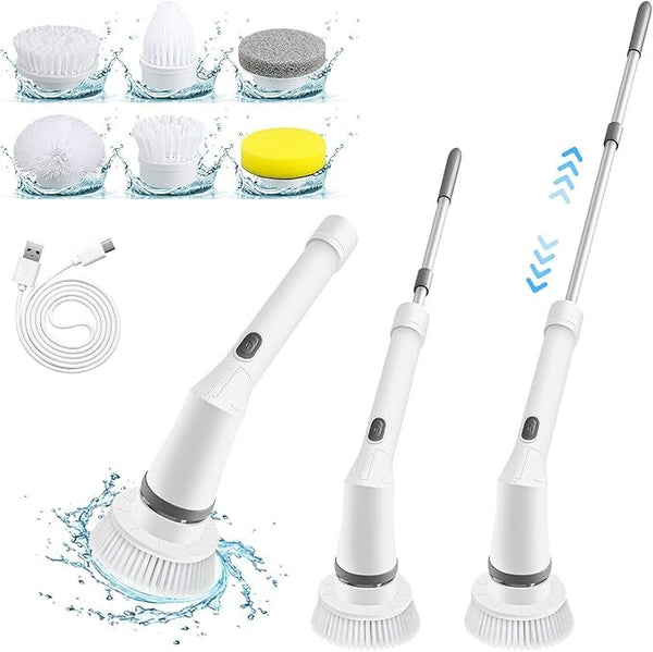 Electric Cleaning Brush, Cordless Spin Scrubber With 6 Interchangeable Brush Heads, Adjustable Telescopic Rods 35-116 Cm, 2 Rotation Speeds, For Bathroom, Kitchen, Tiles, Floor
