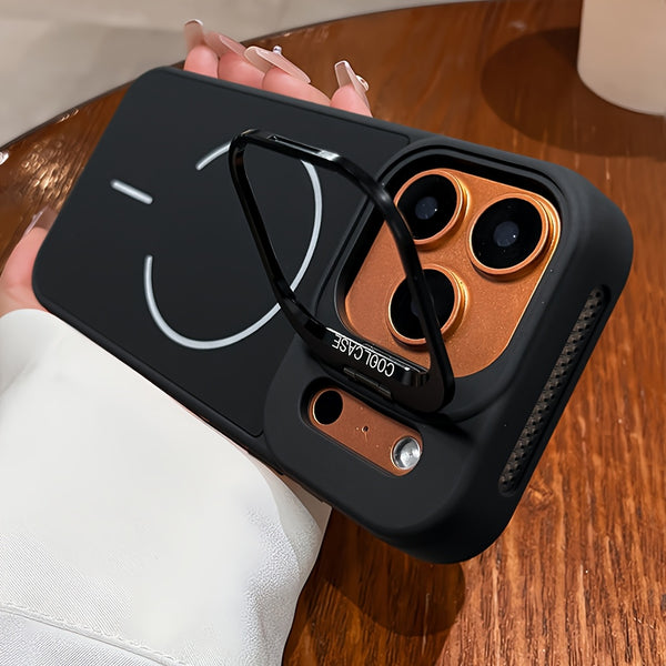 Phone Case - New Orange Premium Magnetic Wireless Charging Phone Case with Metal Stand for Iphone 17 16 15 Pro Max Air 16 Plus Shockproof Armor with Breathable Heat Dissipation And Lens Protection