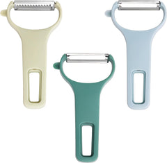 Vegetable Peelers for Kitchen, 3 Stainless Steel Blades Straight/Serrated/Julienne Peeler, Y Shape for Carrot Cucumber Potato Veggie Fruit (3 Color Set, Regular-Steel Blades)