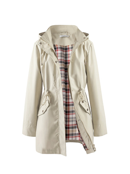 Drawstring Waist Hooded Zip Up Coat, Casual Long Sleeve Coat for Fall & Winter, Women's Clothing