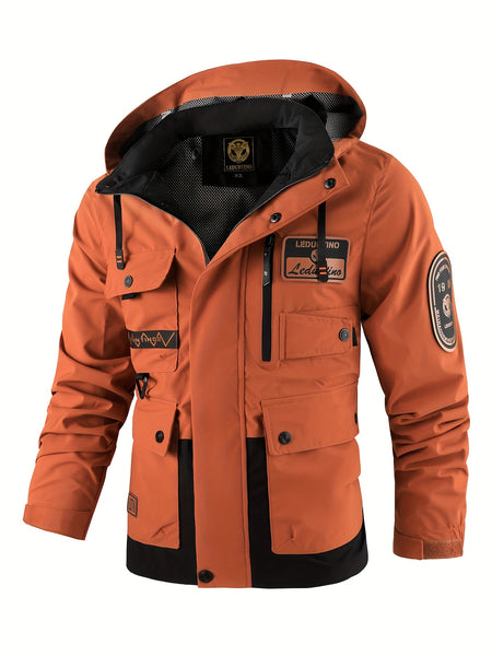 Men's Fashion New Jacket Men's Spring Autumn Thin Casual Multi-Pocket Outdoor High Quality Jacket Coat Men Detachable Hood Outdoor Trendy Design Waist Double Pocket Jacket