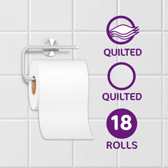 18 Rolls of 3-Ply Premium Quilted Toilet Paper | Generous Length per Roll | Luxuriously Soft, Strong & Highly Absorbent Toilet Tissue